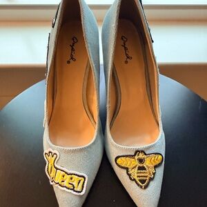 Qupid Denim Patch Block Heel Pumps Size 8.5 NWOT